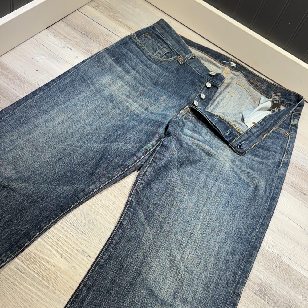 7 For All Mankind Relaxed Jeans Mens‎ 32 Blue Med Wash Button Fly 33x31.5